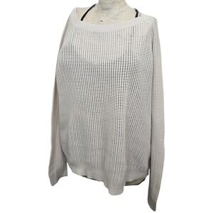 Just Female Womens Sweater Large White Open Knit Cotton Pullover Crochet Boho